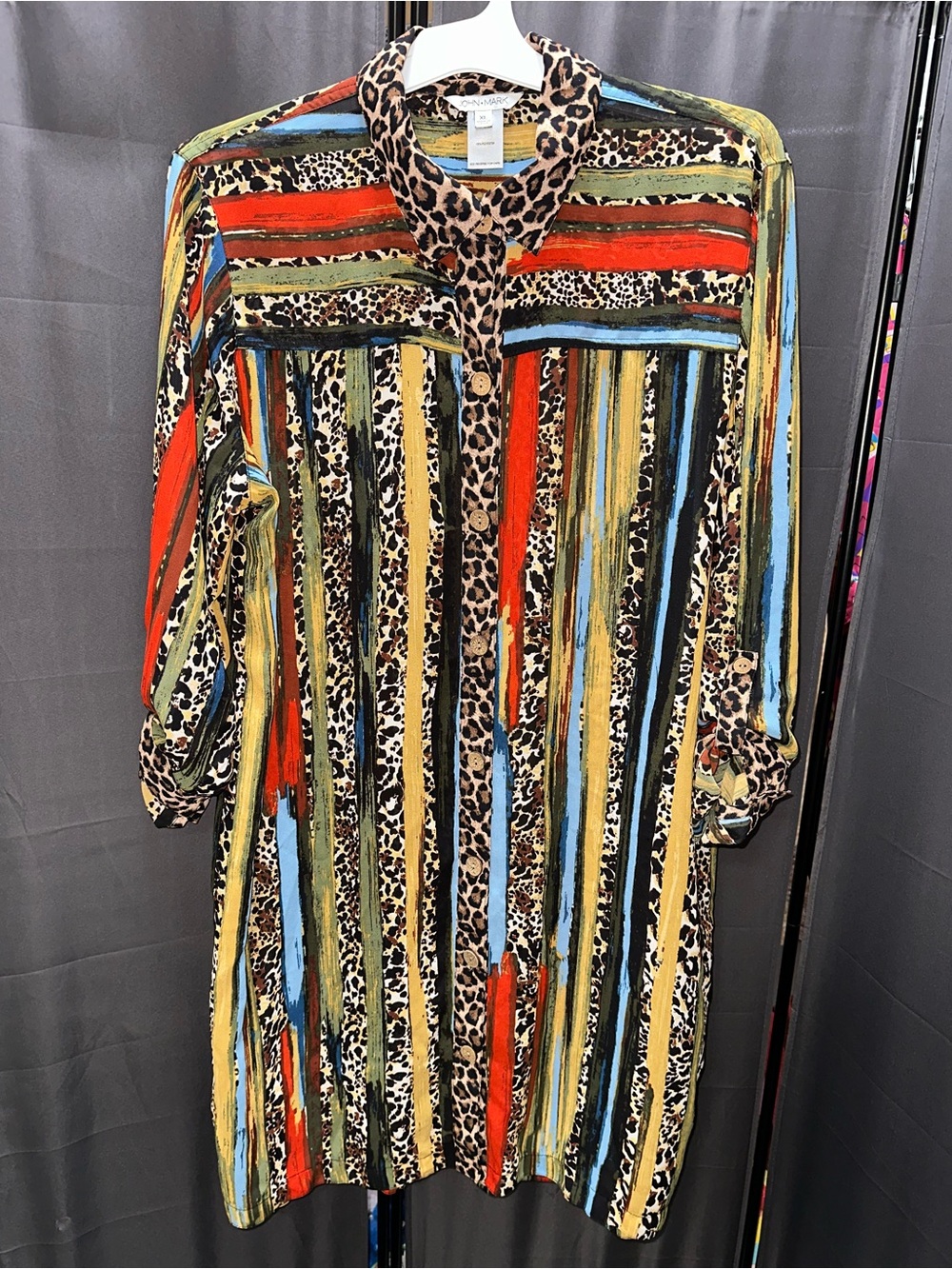 John Mark Multi Color Leopard Animal Print Button Down Tunic XL Maximalist